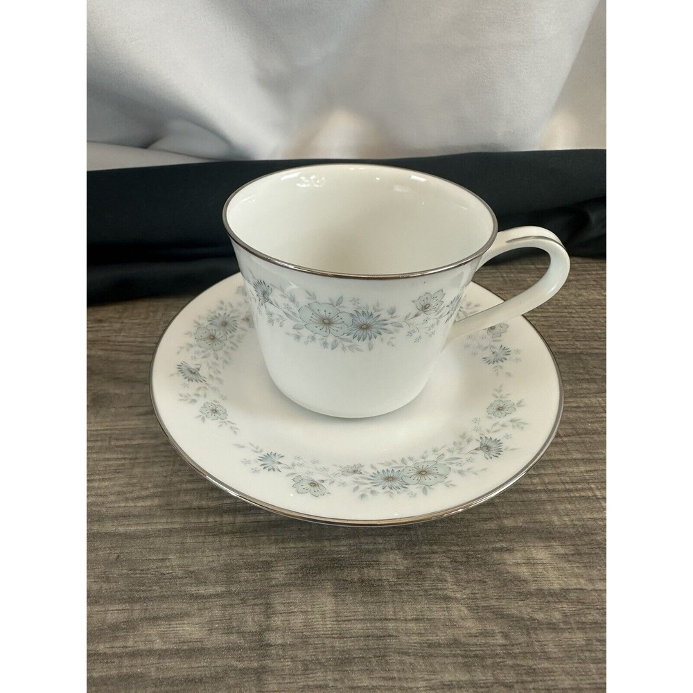 Noritake Porcelain China 6716 INVERNESS Platinum Vintage Japan Blue Cup + Saucer